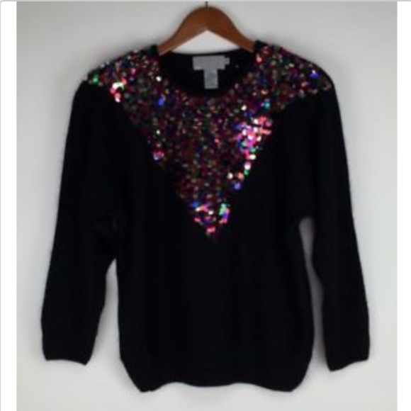 Lauren Cole Womans Black Vintage Sequin Sweater - Picture 8 of 8